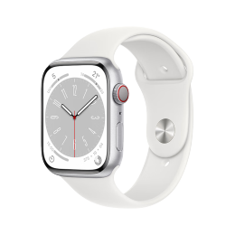 Apple/苹果 Watch Series 8 智能手表GPS+蜂窝款45毫米银色铝金属表壳白色运动型表带 S8 MP4L3CH/A
