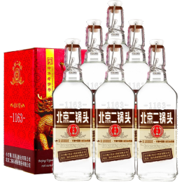 永丰牌 北京二锅头清香型白酒 出口小方瓶 老熟纯粮食酒 50度咖方六瓶整箱装