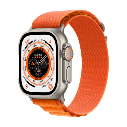 Apple【百亿补贴】Watch Ultra 智能手表 49mm 钛金属原色 钛金属表壳+橙色高山回环式表带中号【蜂窝款】